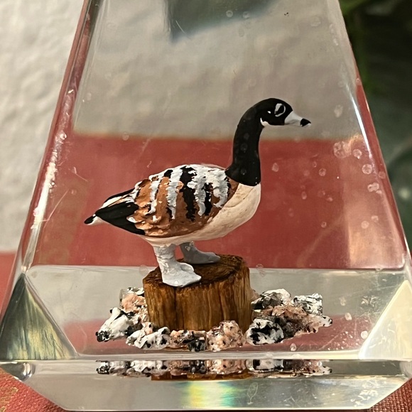 Clear Lucite Hand Carved Wood Rouge Duck MCM DESK Paper Weight Made in Canada - Picture 5 of 10